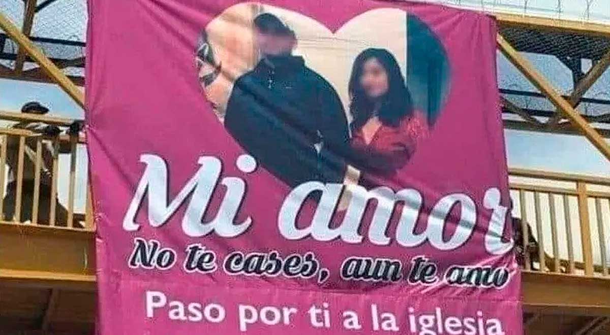Hombre pone enorme cartel con mensaje para su ex: “Mi amor, no te cases, aún te amo”