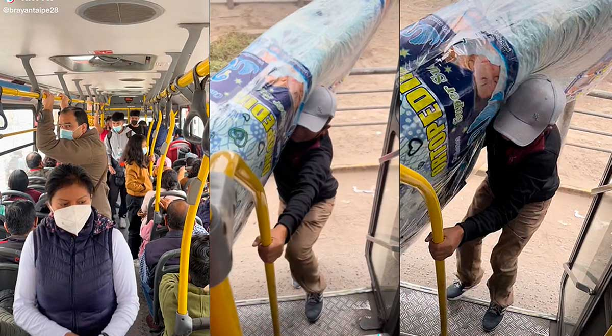 TikTok: Hombre subió a bus con colchón de dos plazas y se vuelve viral