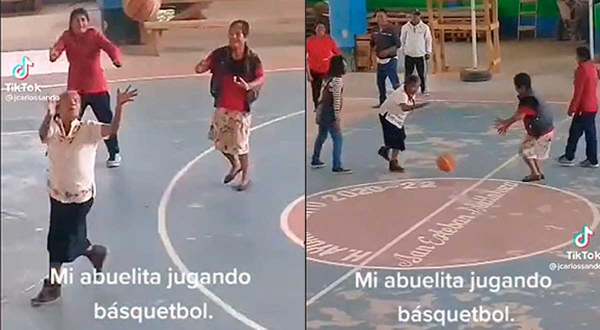 Abuelita juega basket como toda una profesional y hace una canasta: 