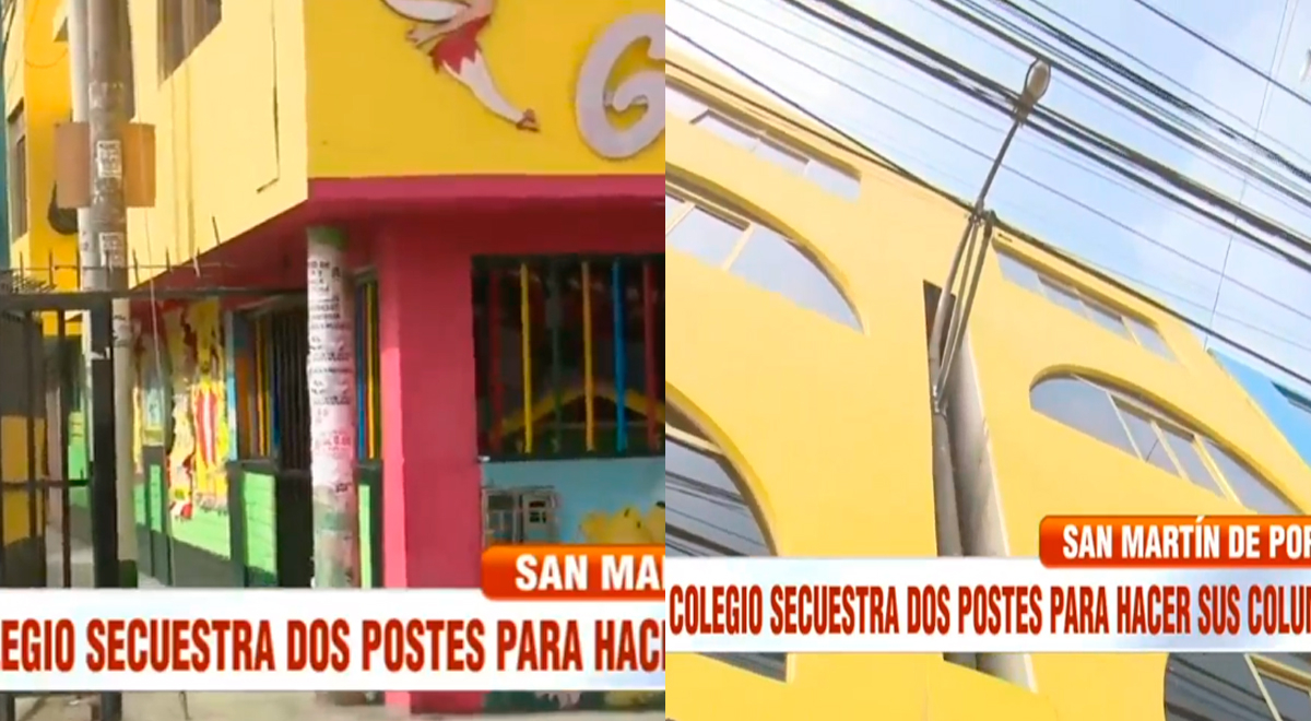 Colegio amplía su local e incluye en su diseño dos postes de luz: 