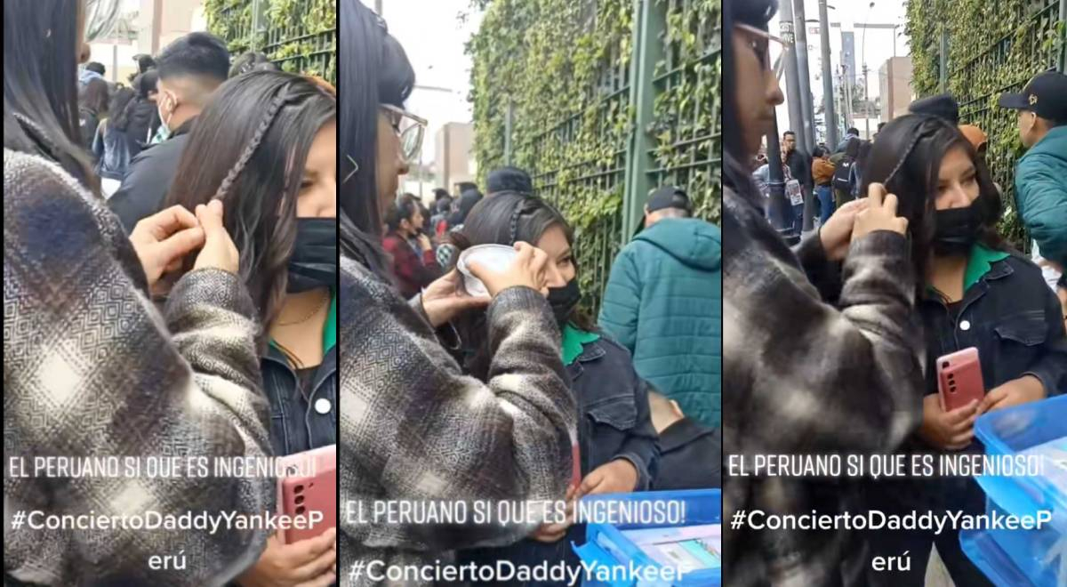 Peruvian woman 'recourses' by making braids for fans in the lines for Daddy Yankee's concert.