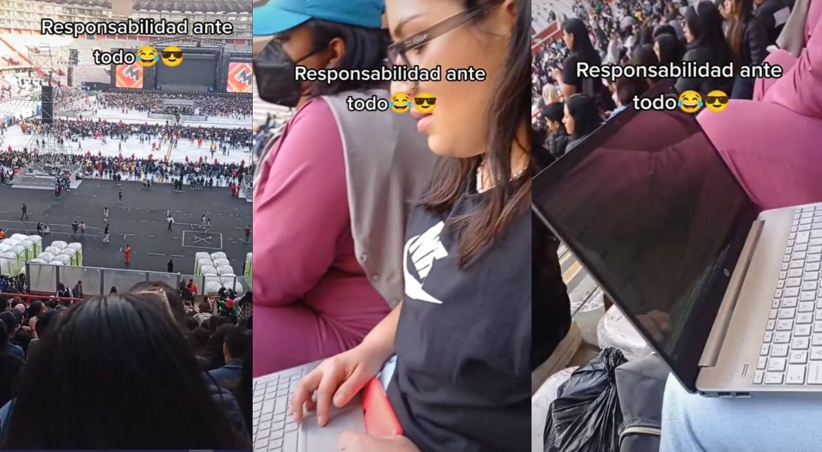 Fue a ver a Daddy Yankee y a la par trabajó desde su laptop sentada en la tribuna 