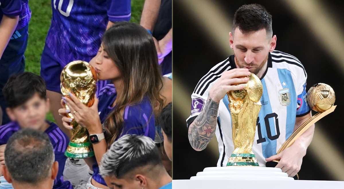 ¡Al estilo de Messi y Maradona! El tierno gesto de Antonela Rocuzzo con la Copa del Mundo