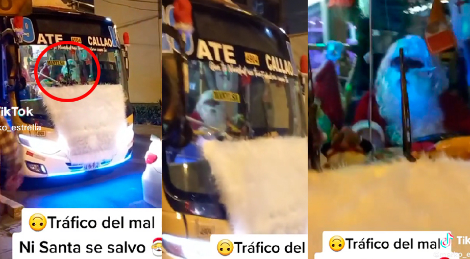 Papá Noel se 'recursea' como conductor transporte público y queda 'atorado' en tráfico de Lima