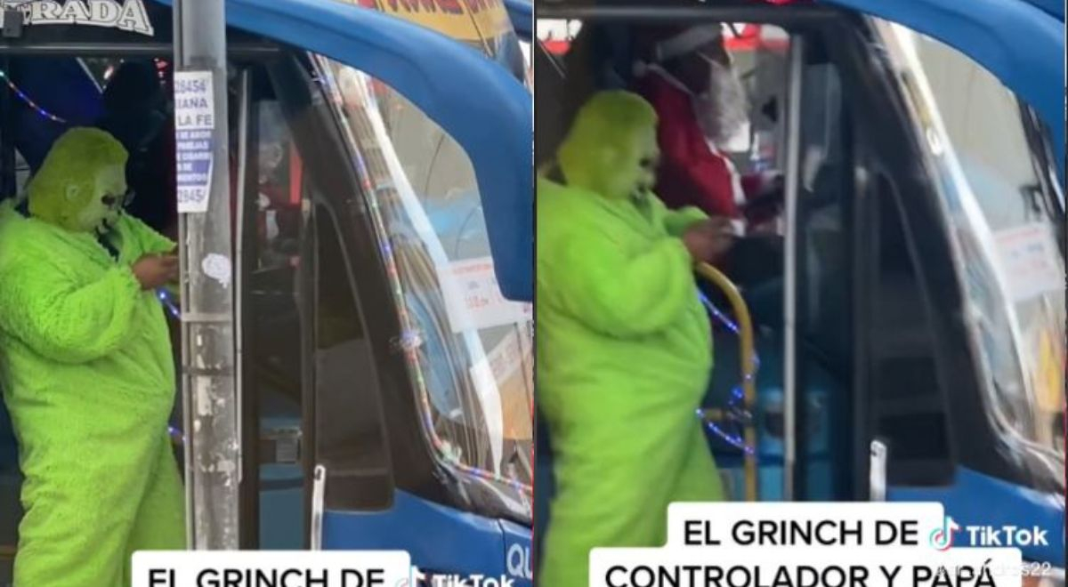 'Papá Noel' y el 'Grinch' son captados trabajando en bus de transporte público 
