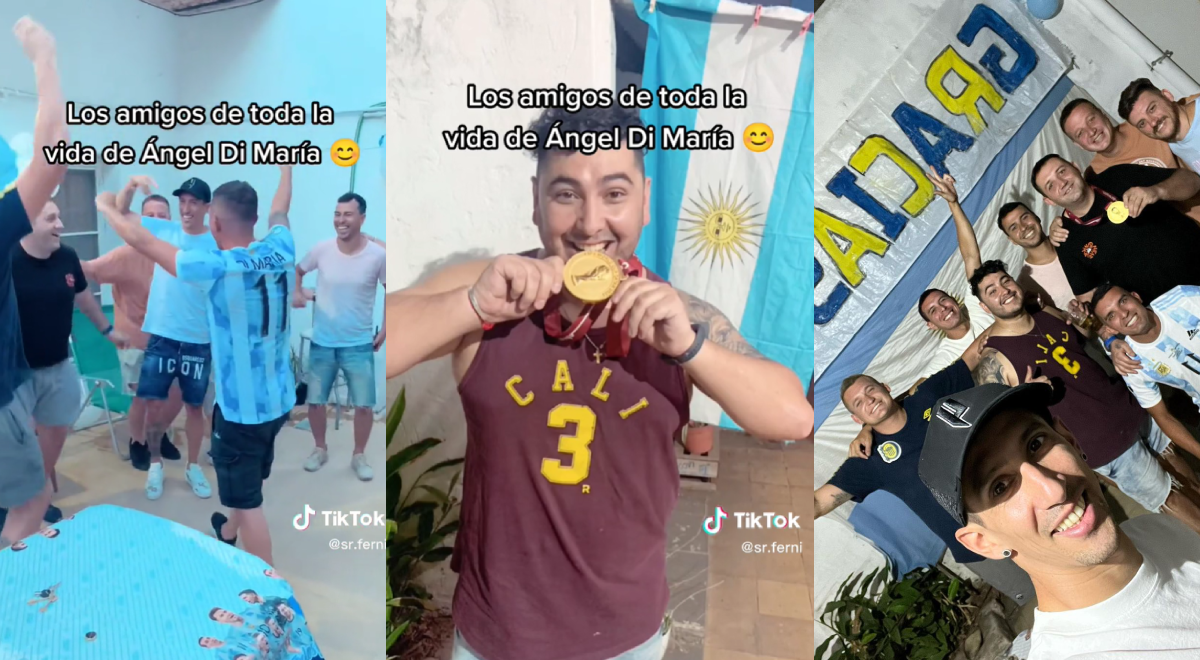 Di María conmueve al poner a sus amigos de la infancia su medalla de campeón del mundo
