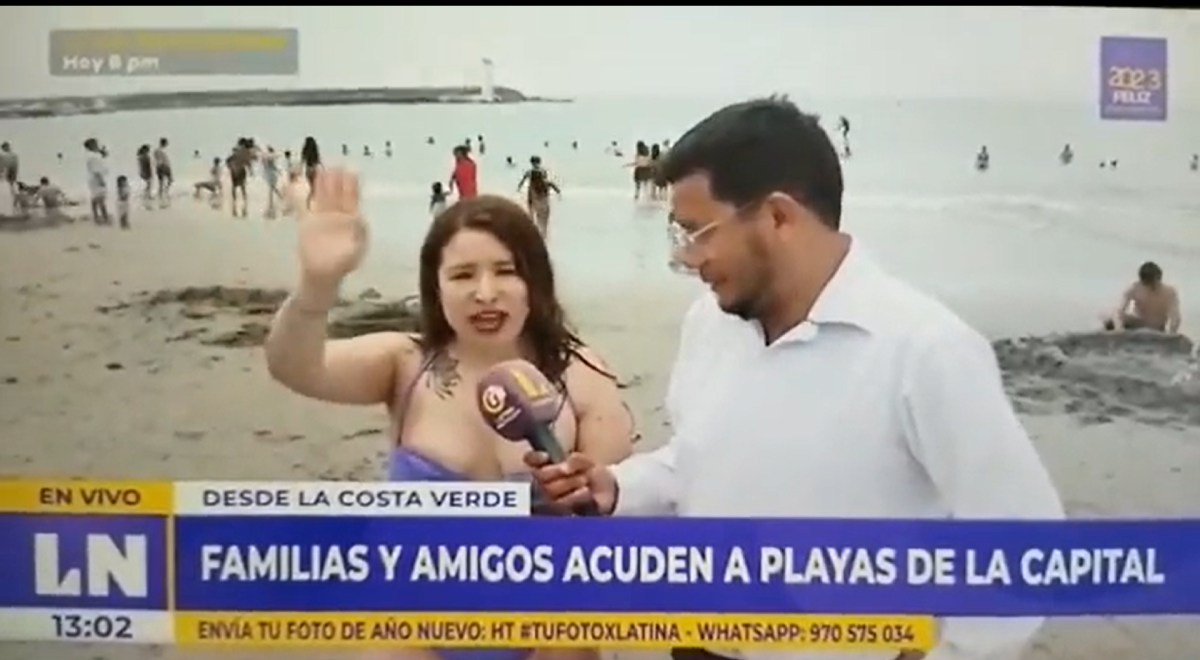Reportero de Latina entrevista a bañista y esta sorprende con mensaje contra Dina Boluarte