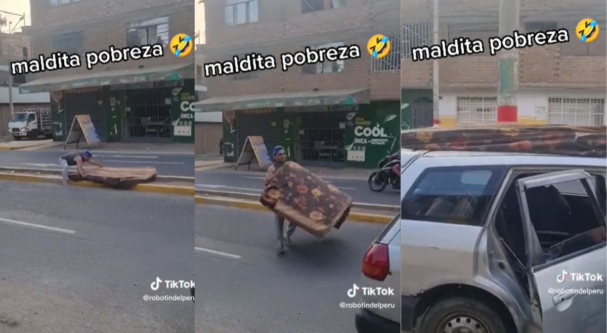 Robotín es captado llevando un colchón de la calle para su hogar: 