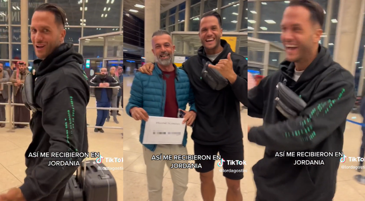 TikTok: Fabio Agostini es recibido con curioso cartel en Jordania y es blanco de burlas