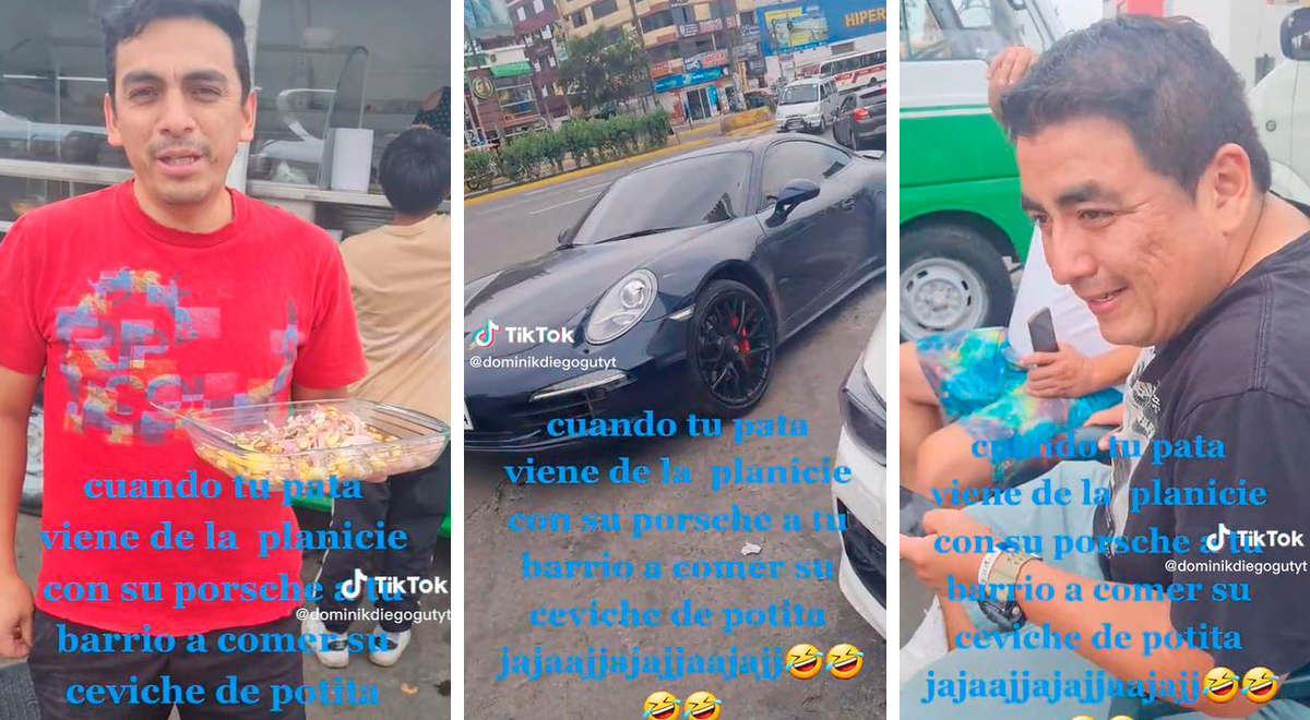 Peruano no se olvida del barrio y va a comer ceviche de carretilla en su costoso Porsche