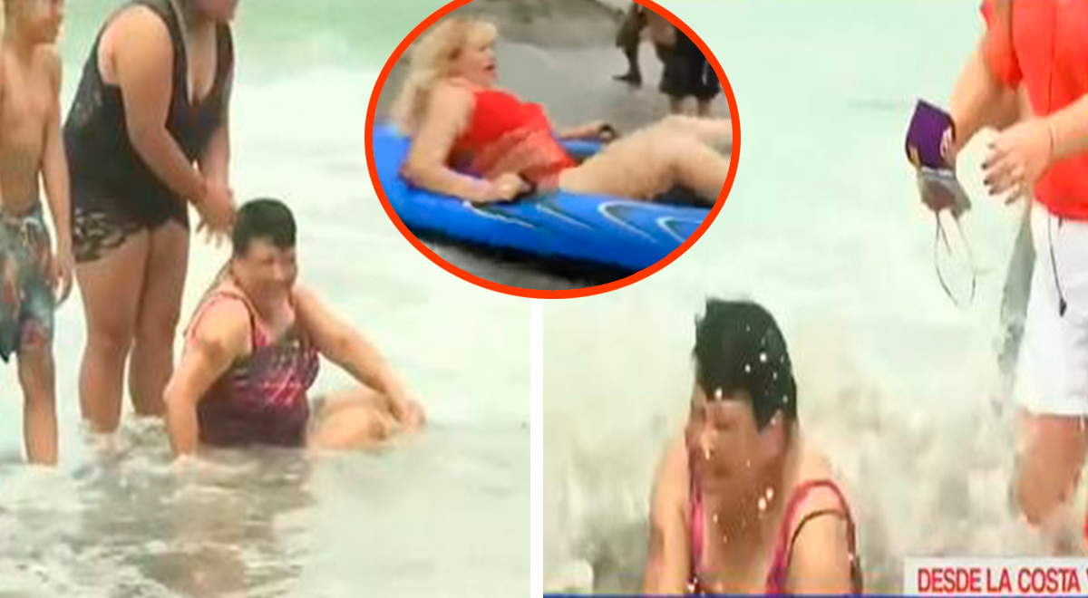 Woman takes a dip in the Costa Verde, same style as Susy Díaz.