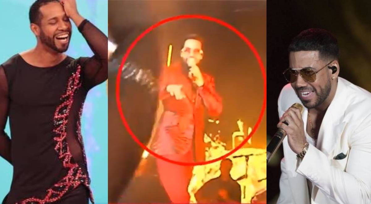 Romeo Santos reacts to Edson Dávila's madness in the middle of his concert in Lima.