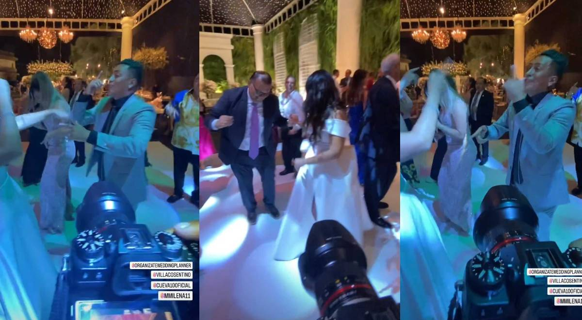 Christian Cueva y el 'Tanque' Arias sacan los 'pasos prohibidos' en boda de Milena Merino