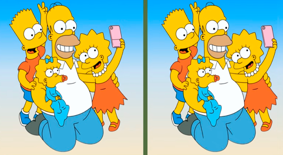 Reto para EXPERTOS: encuentra las 5 diferencias en este reto de la familia 'Simpson'