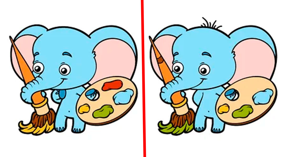 Diviértete ubicando los 5 aspectos distintos del elefantito pintor: Tienes 8 segundos