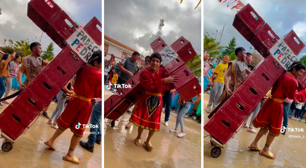 Recrea la Pasión de Cristo con cajas de cerveza y genera controversia en TikTok
