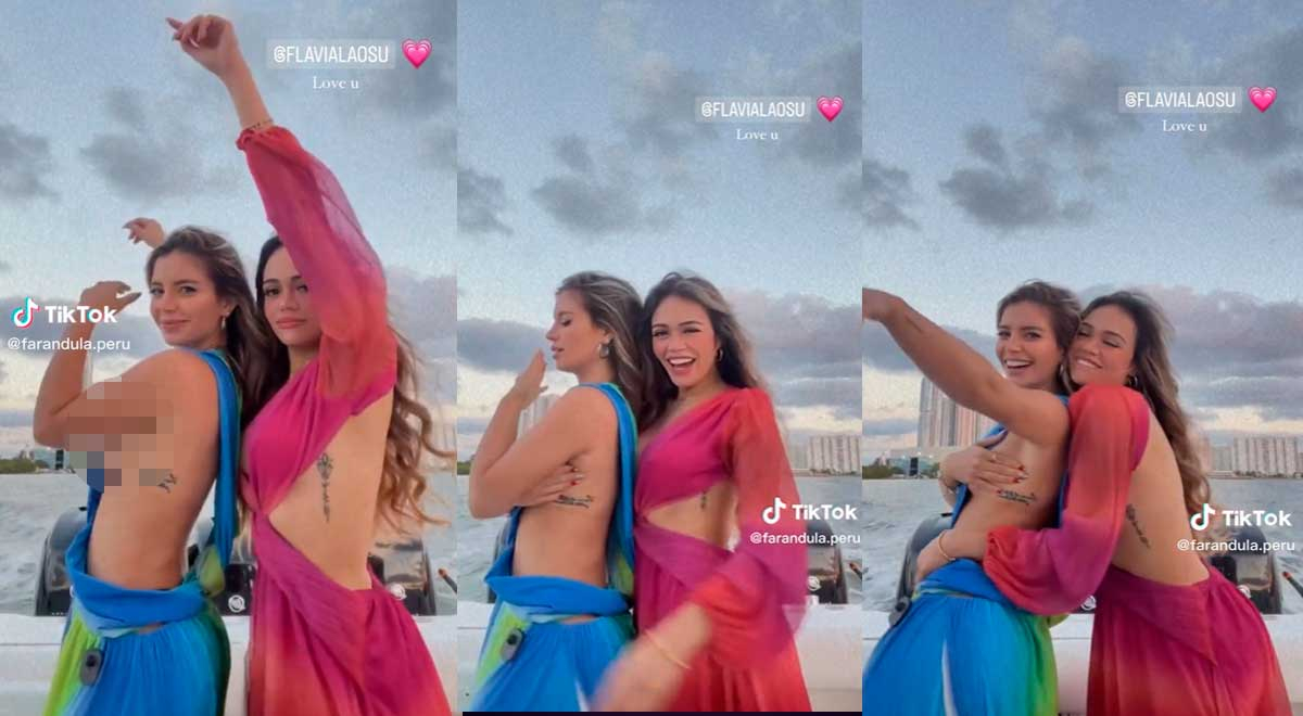 Flavia Laos graba video para TikTok, su vestido le juega mala pasada y muestra más de la cuenta