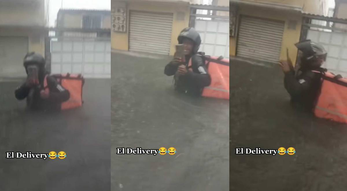 Delivery de Rappi no deja su 'chamba' ni por inundaciones y reparte 'nadando': 