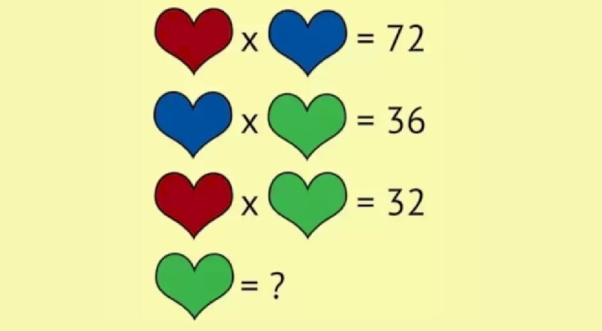 ¿Cuál es el valor del corazón verde? Resuelve este acertijo visual para GENIOS en 6 segundos