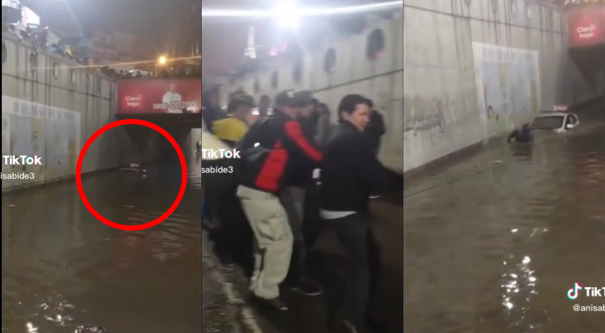 Peruanos se unen para ayudar a un chofer a sacar su auto inundado: “La unión hace la fuerza”