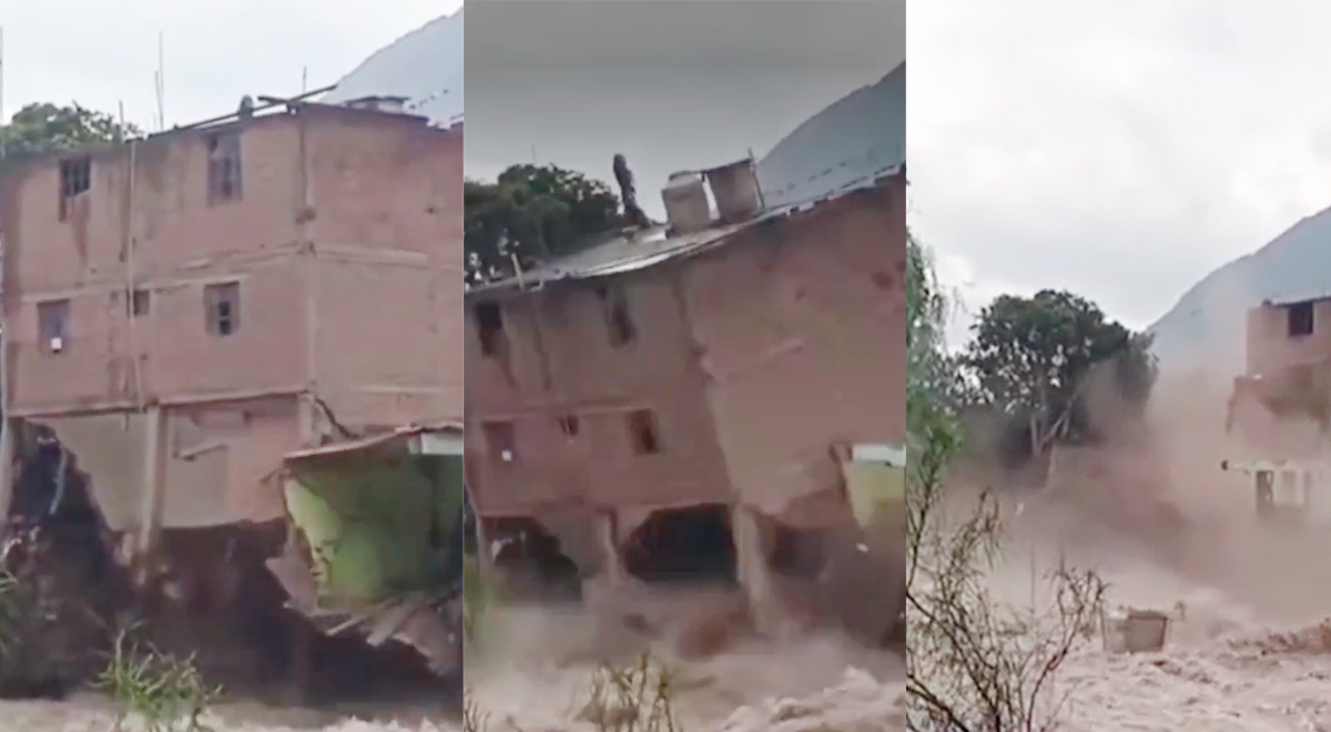Casa de tres pisos se desmorona por completo por la fuerza del río Rímac en Chosica