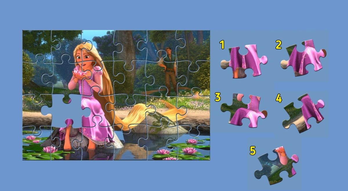 ¡Tienes 5 segundos! Identifica la pieza que falta y completa a Rapunzel de Enredados