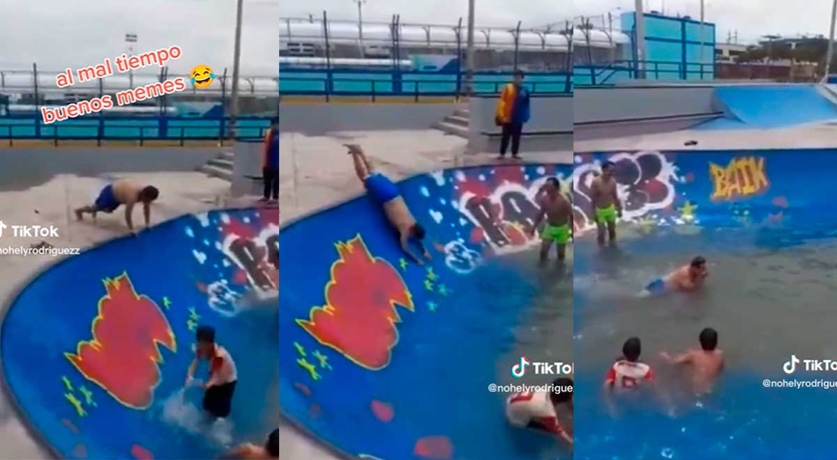 Usan skatepark de Chimbote como piscina con tobogán: 