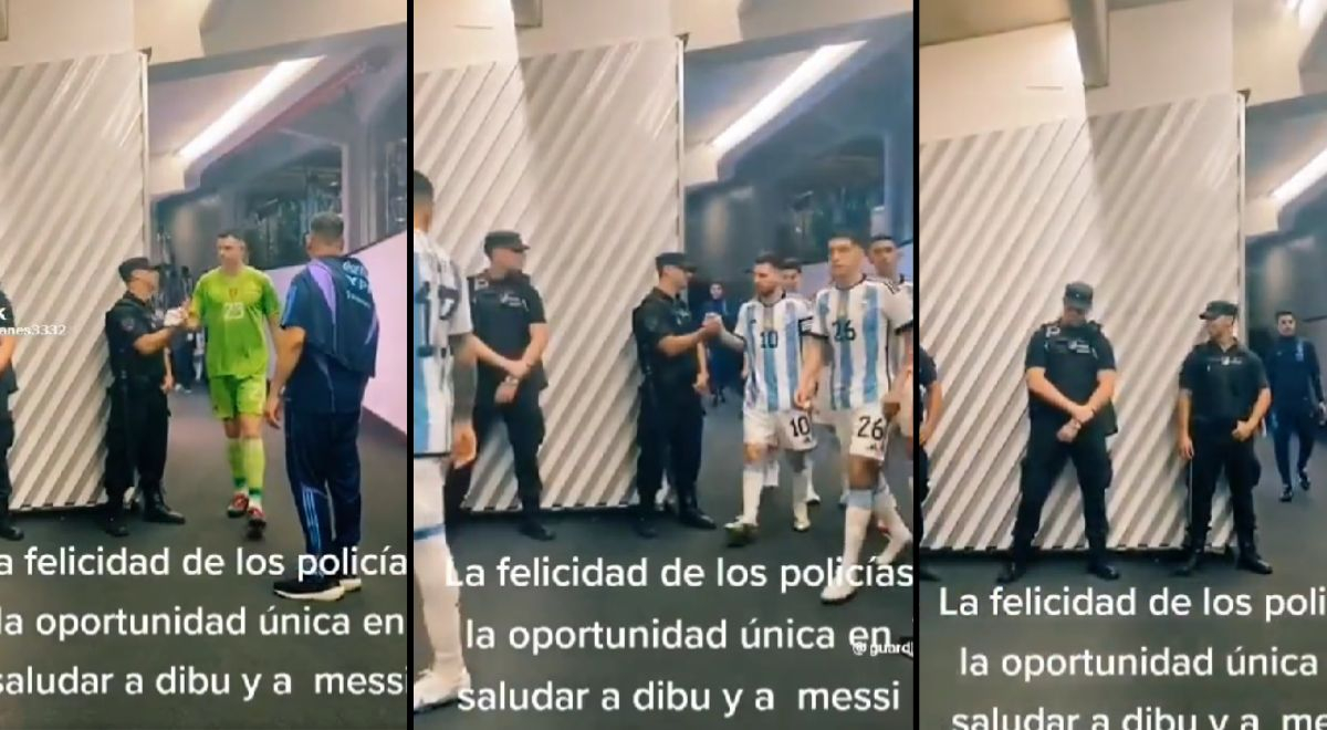 ¡Sueño cumplido!: la inesperada reacción de dos policías al saludar a Lionel Messi y 'Dibu' Martínez
