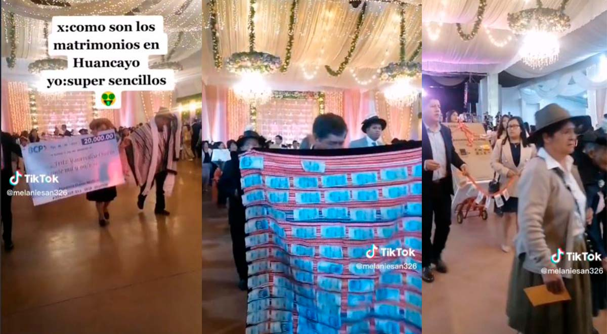 Jóvenes reciben prendas llenas de dinero en su matrimonio en Huancayo: 