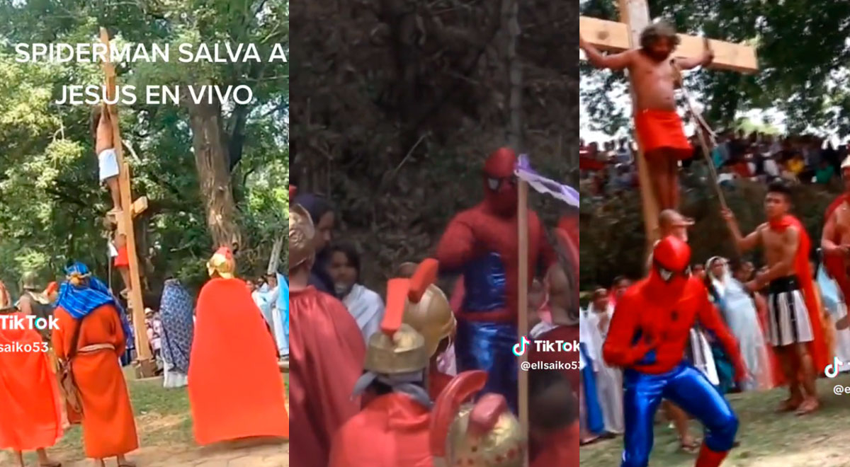Spiderman faces Roman soldiers to save Jesus from crucifixion.