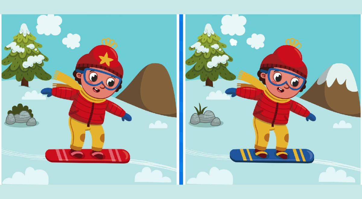 Solo una VISTA MAESTRA encuentra las 5 diferencias entre los niños esquiadores