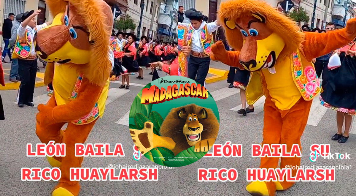 León de Madagascar se acuerda de sus raíces huancaínas y se pone a bailar huaylarsh