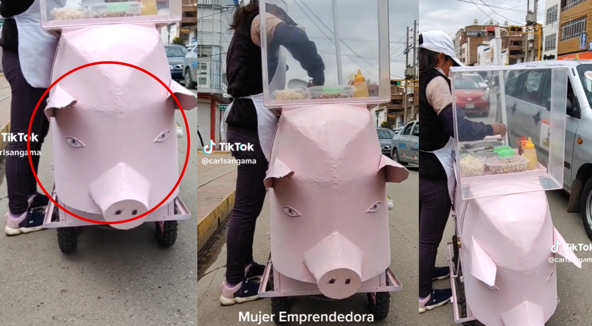 Peruana crea carreta en forma de ‘chancho’ para vender chicharrón y se vuelve viral