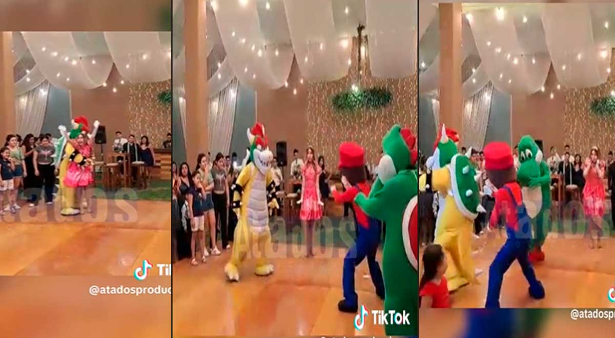 'Mario' has an epic battle with 'Bowser' to save 'Peach' at a themed party.