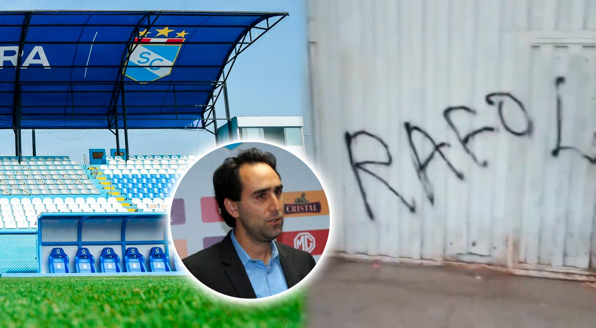 Estadio Alberto Gallardo presents graffiti in rejection of Joel Raffo.