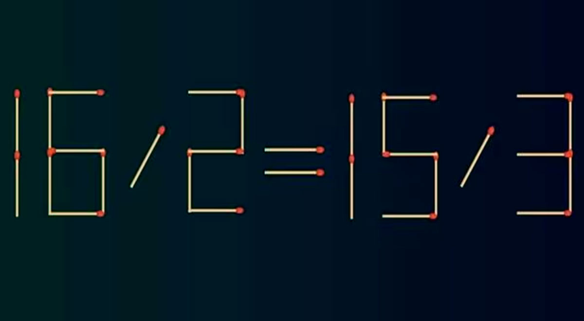 Mueve un SOLO cerillo para corregir la ecuación 16/2=15/3: ¿Podrás hacerlo en 7 segundos?