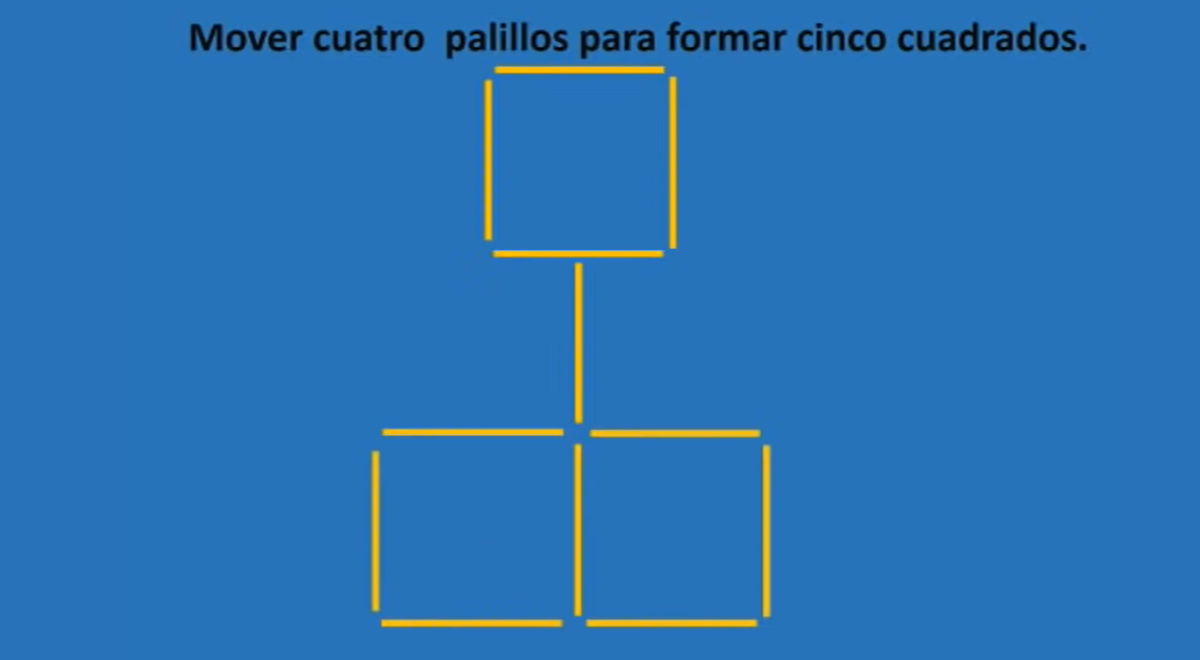 ACERTIJO solo para GENIOS: debes mover 4 cerillos para formar 5 cuadrados en segundos