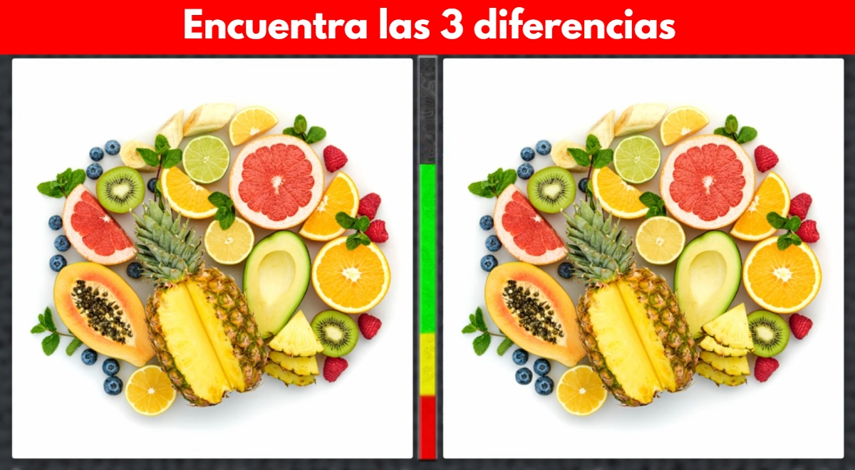 Encuentra las 3 diferencias entre las frutas: el 2 % lo logró en 8 segundos