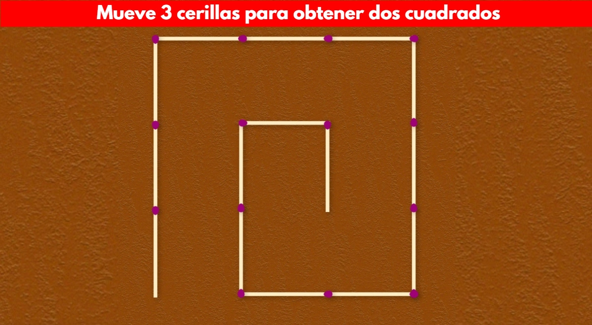 Mueve TRES cerillos para obtener dos cuadrados: concéntrate y responde en 8 segundos