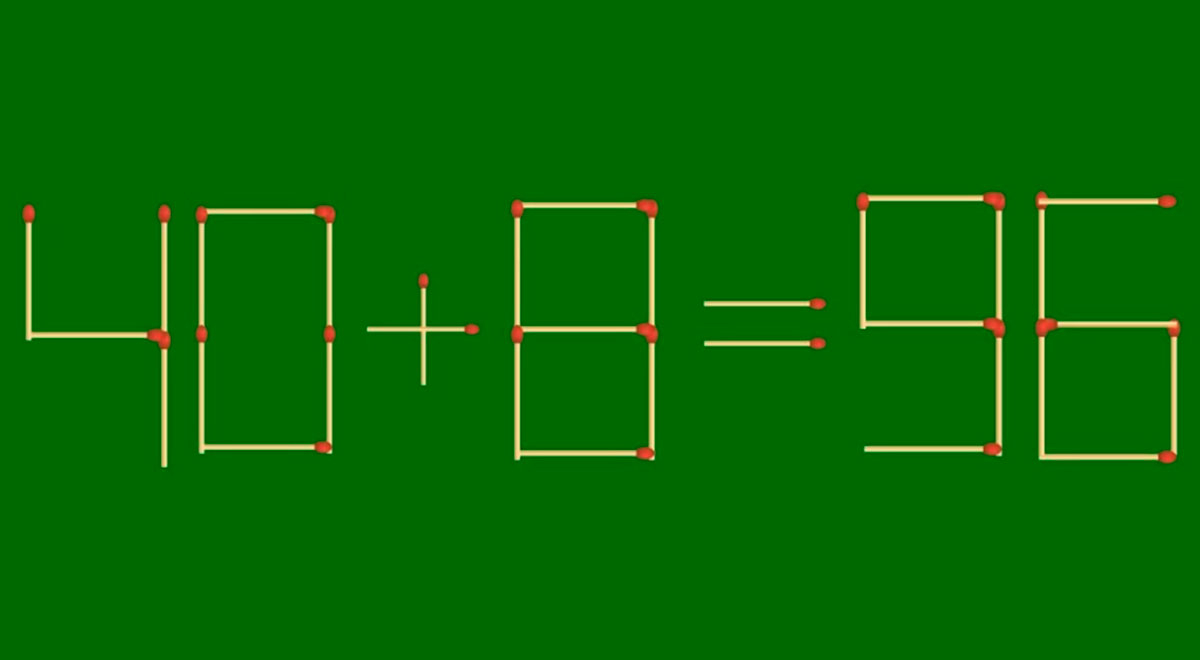 ¿Tienes una mente BRILLANTE?: retira 3 cerillos para corregir la ecuación 40+8=96
