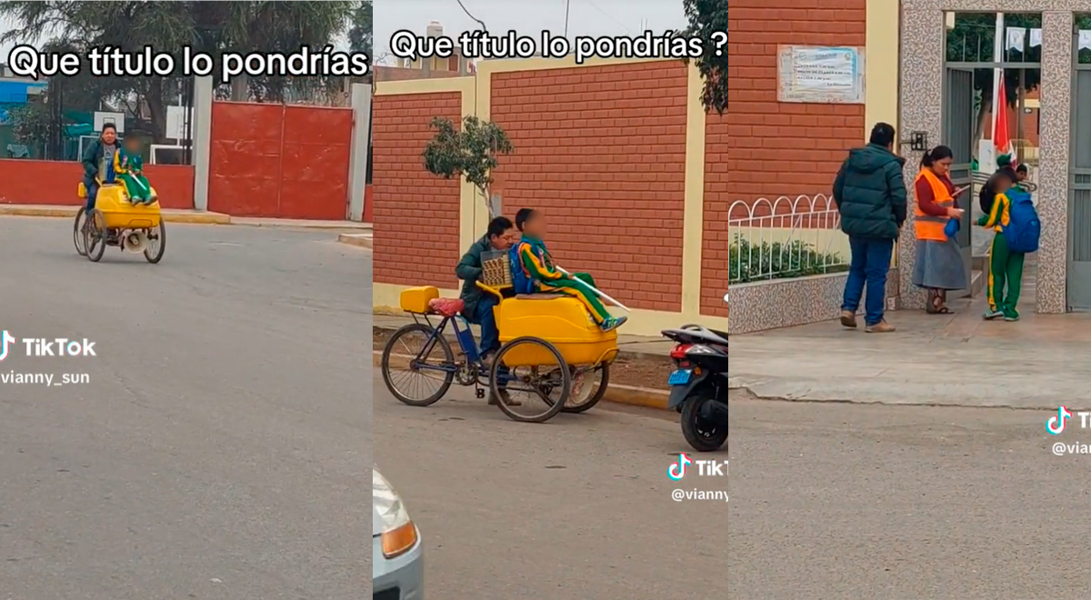 Peruano enternece al llevar a su hijo al colegio en carro de helados: 