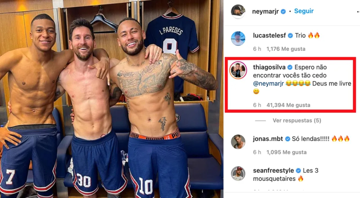 Thiago Silva y su polémico comentario a la foto de Messi, Neymar y Mbappé