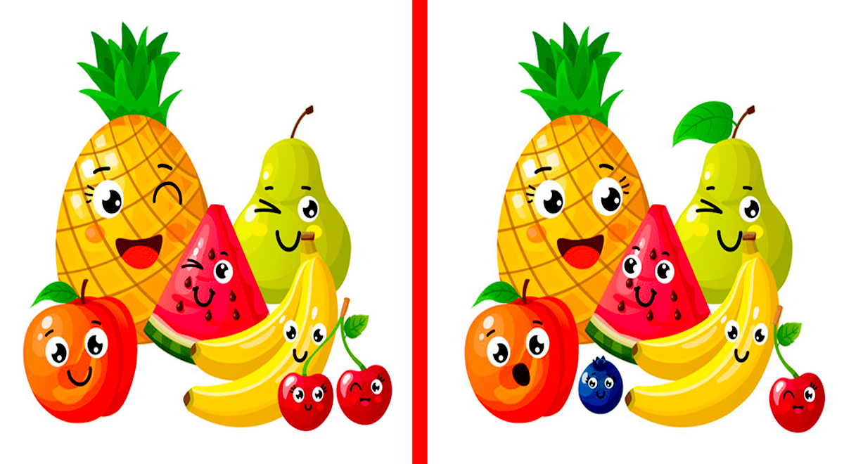 Can you find the six differences between the fruits?  Beat this challenge for experts only