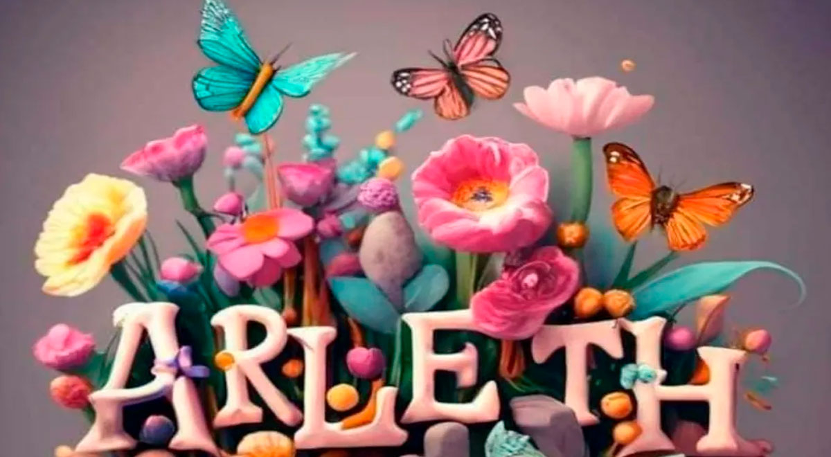 Crea tu figura en 3D con el nombre Arleth con mariposas y flores. inteligencia artificial nombres en 3d ideogram