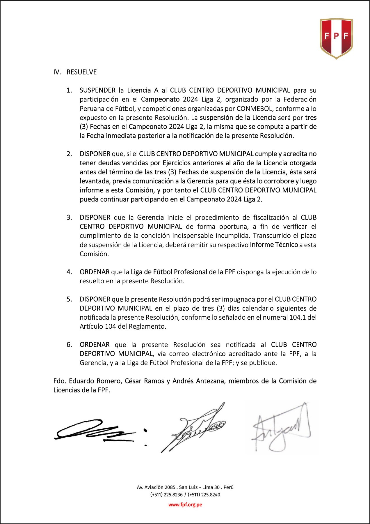 Comisión Licencias FPF