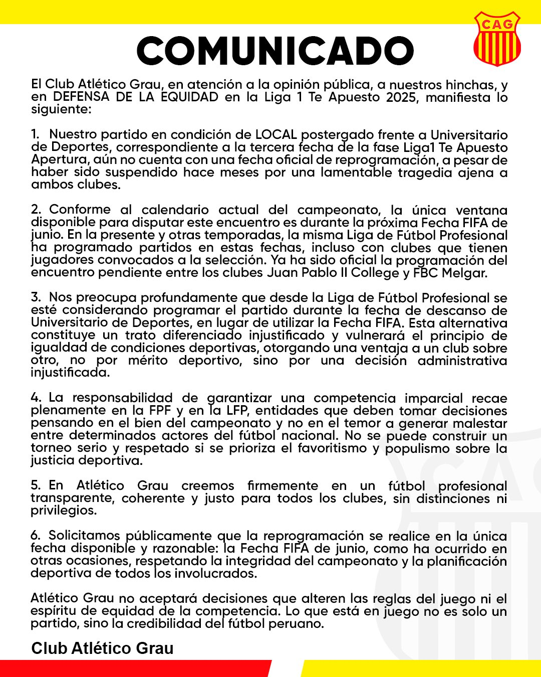 Comunicado Atlético Grau