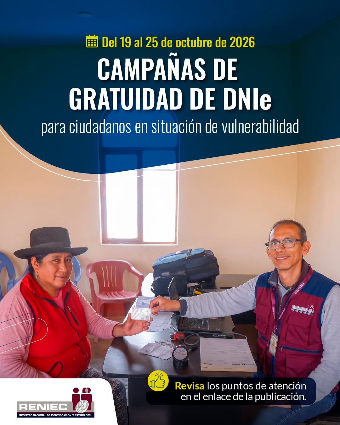 Ciudadanos en todo el Perú podrán acceder a DNI gratis del 19 al 25 de octubre. Ciudadanos en todo el Perú podrán acceder a DNI gratis del 19 al 25 de octubre.